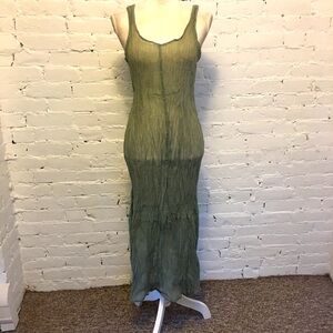 Ohm sheer stripe sleeveless maxi dress green size m art to wear